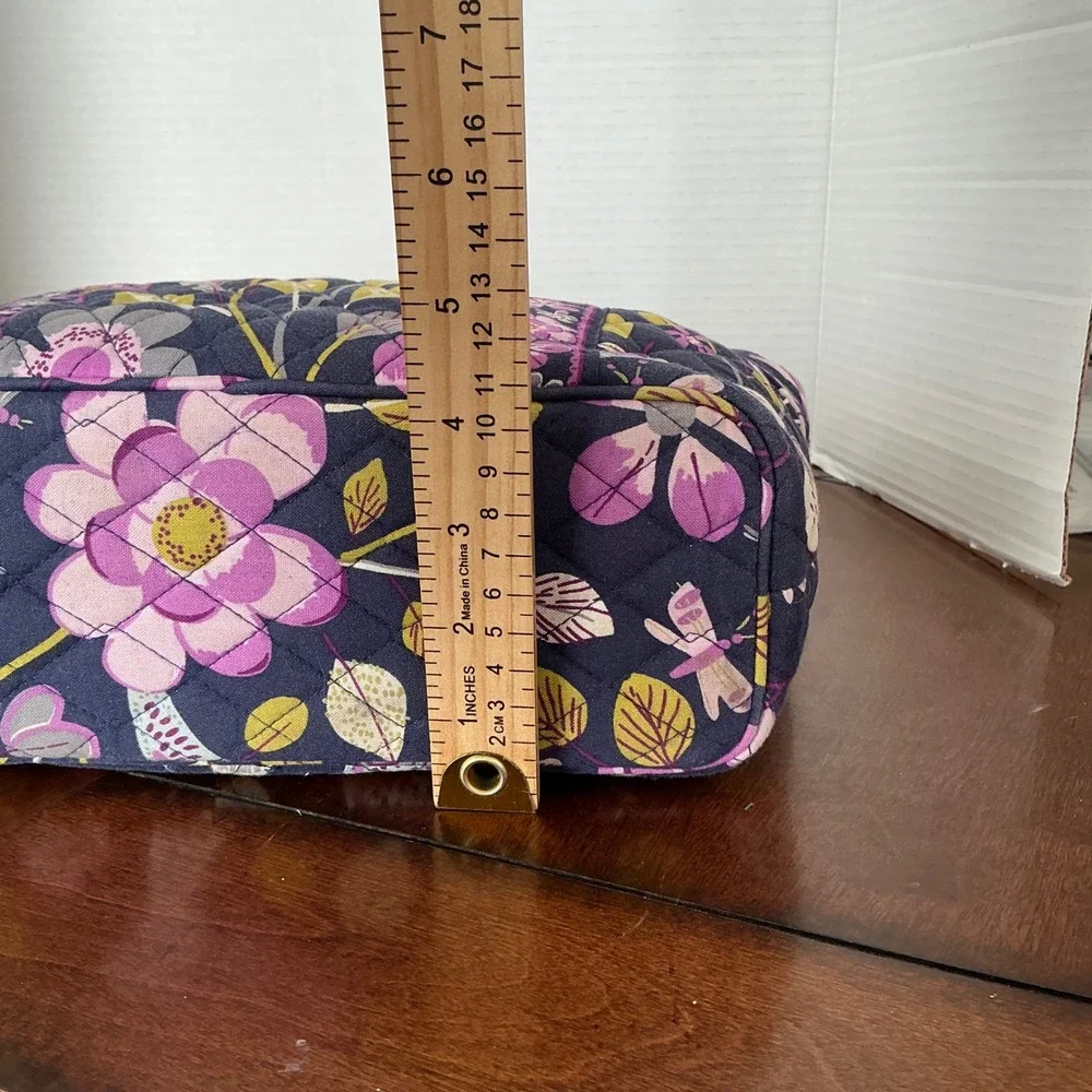 Vera Bradley Plum Nightingale Crazy Quilted Cotton Tote Bag Purple Floral Zip - Picture 5 of 7